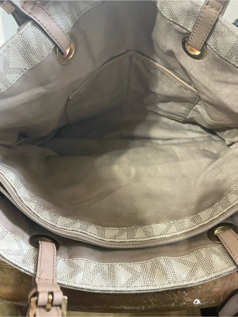 Michael Kors Cream Logo Tote with Tan Straps